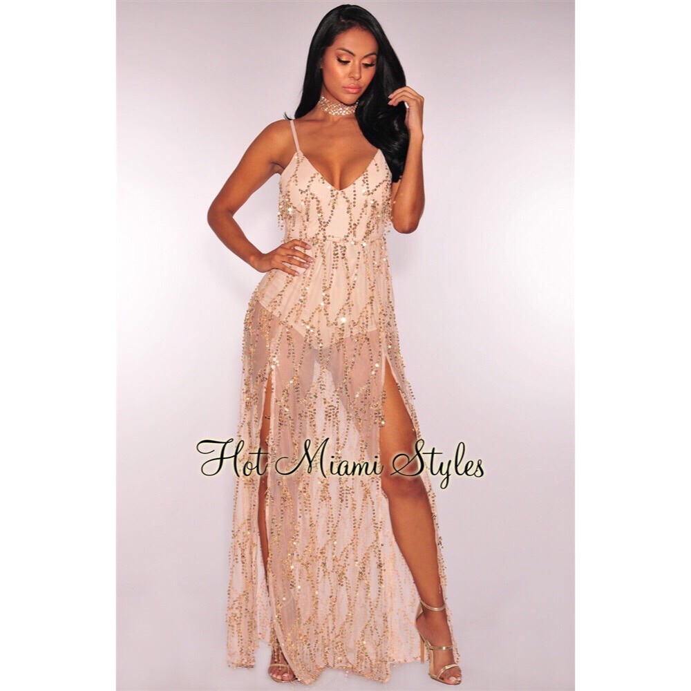 Champagne Sequins Maxi Dress